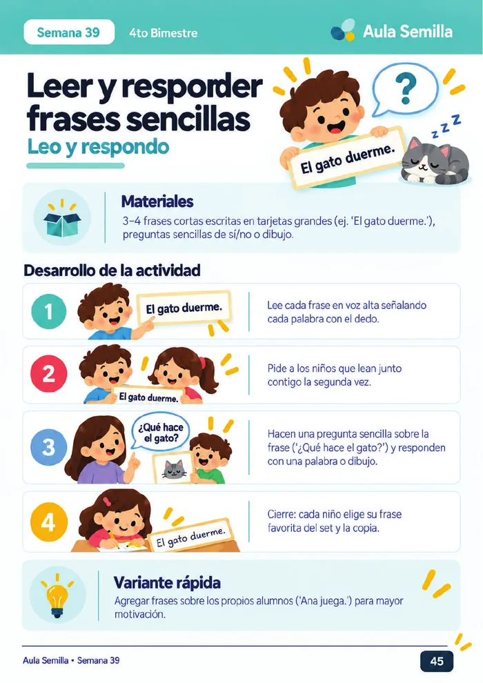 Página de la semana 39: Leer y responder frases sencillas