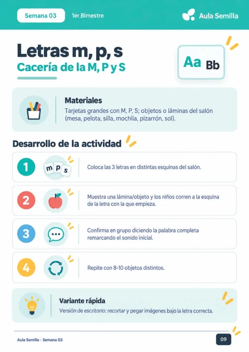 Ficha de la semana 3: cacería de las letras M, P y S