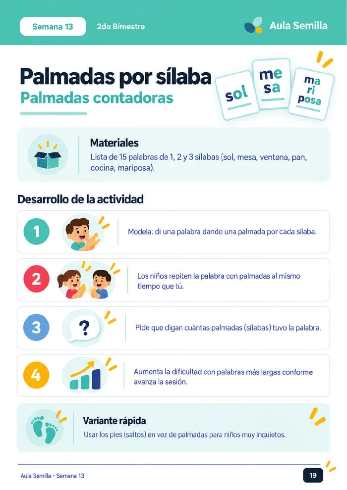 Página de la semana 13: Palmadas por sílaba