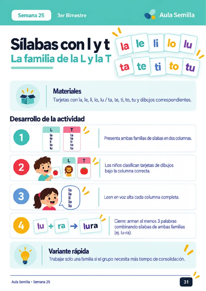 Página de la semana 25: Sílabas con l y t