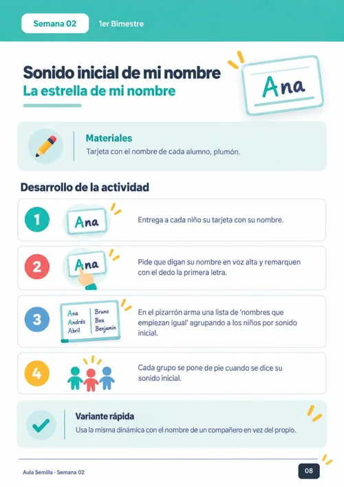 Ficha de la semana 2: el sonido inicial de su nombre